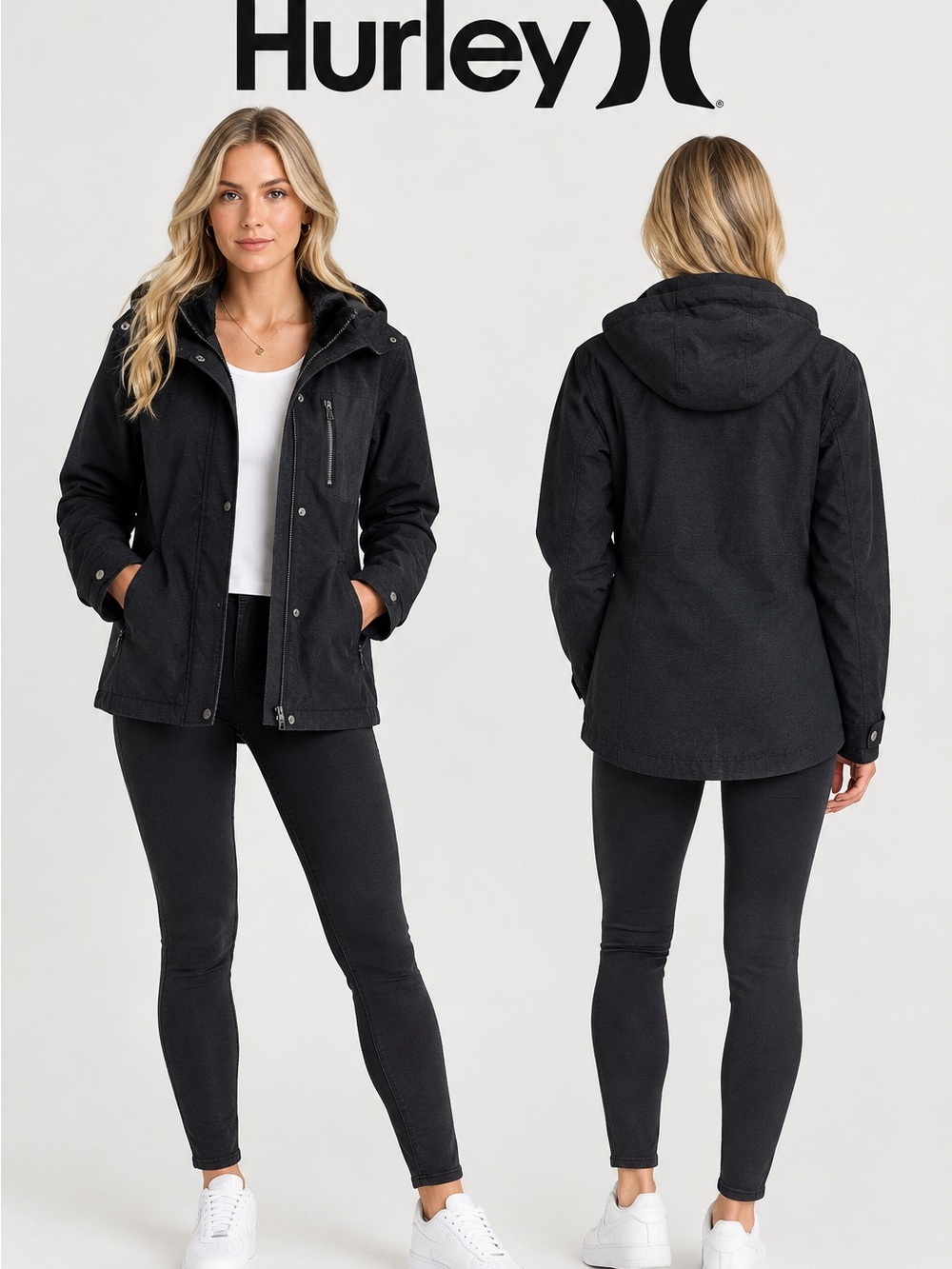 Hurley Women's Black w/Gray Dickie and removal hood Jacket-SZ S